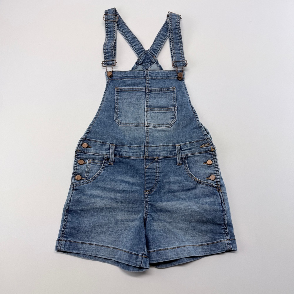 Love Trends Blue Denim Shortalls Size Small Medium Wash Stretch Overalls